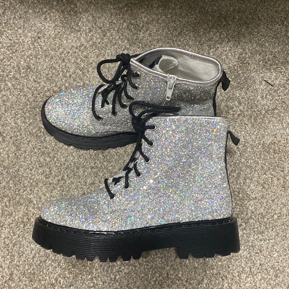 Steve Madden Silver Glitter Platform Boots